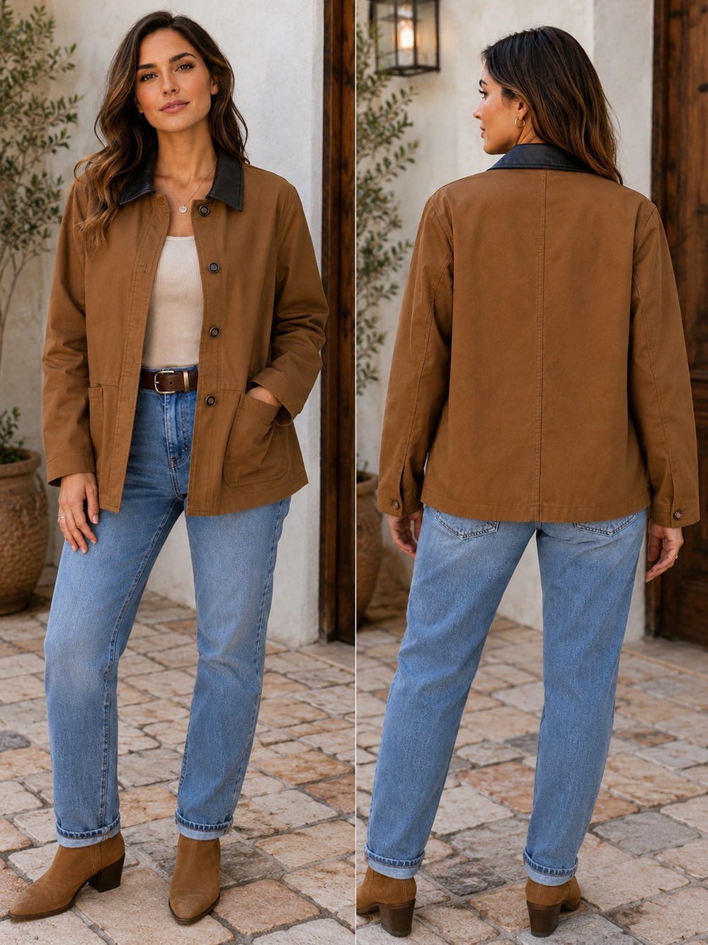 🌙✨🏷️Thread & Supply Brown Utility Women’sJacket with Black Contrast Collar L